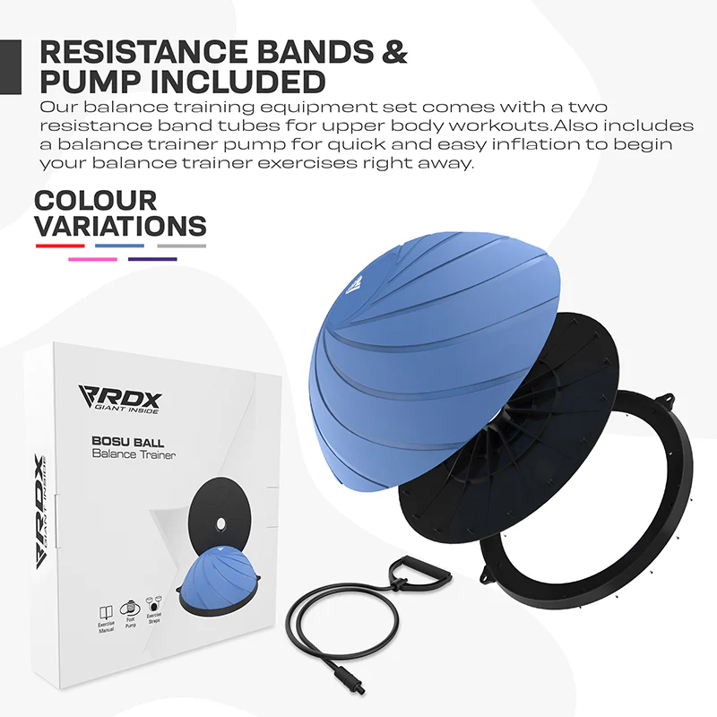 RDX TP Yoga Allenatore d'Equilibrio Mezza Palla con Tubi di Resistenza e Pompa ad Aria - Image 11
