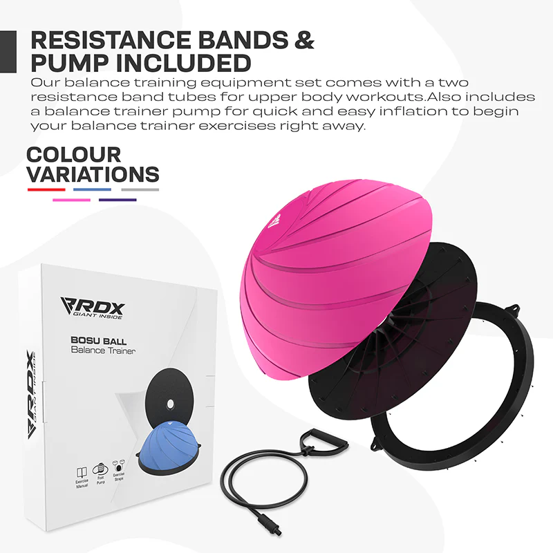 RDX TP Yoga Allenatore d'Equilibrio Mezza Palla con Tubi di Resistenza e Pompa ad Aria - Image 14