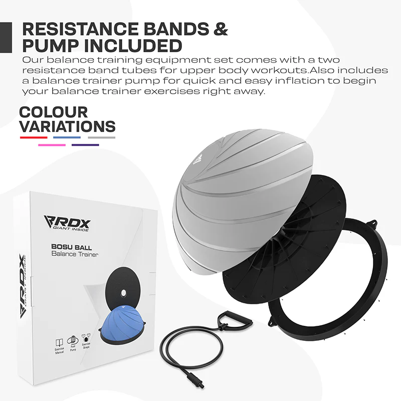 RDX TP Yoga Allenatore d'Equilibrio Mezza Palla con Tubi di Resistenza e Pompa ad Aria - Image 19