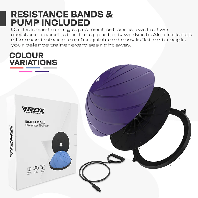 RDX TP Yoga Allenatore d'Equilibrio Mezza Palla con Tubi di Resistenza e Pompa ad Aria - Image 23