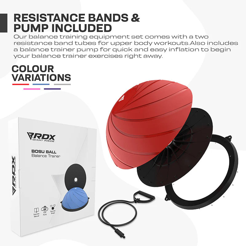 RDX TP Yoga Allenatore d'Equilibrio Mezza Palla con Tubi di Resistenza e Pompa ad Aria - Image 8