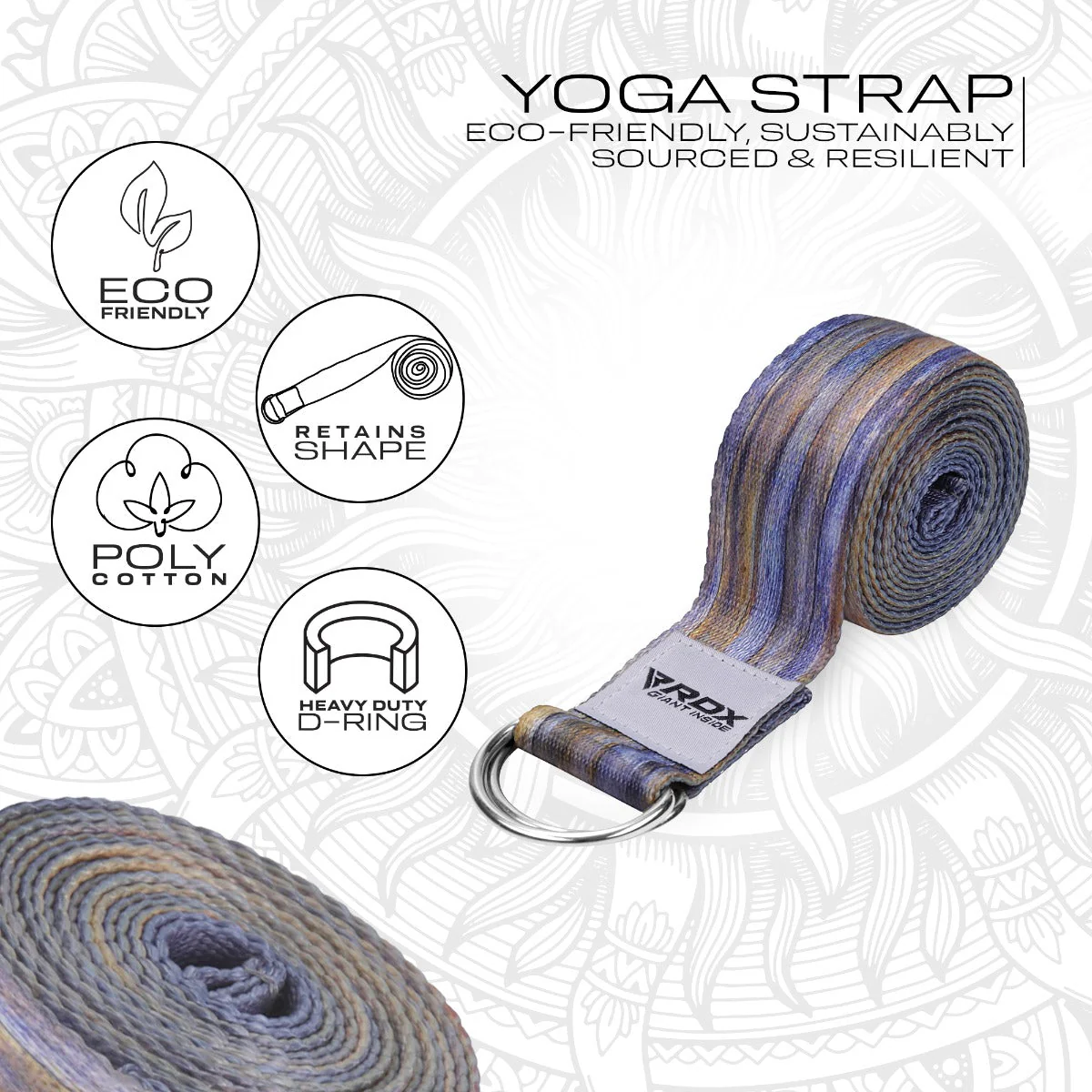 RDX F1 Cinghie Yoga In Cotone Antiscivolo Con Fibbia Ad Anello A D In Acciaio Antiruggine - Image 2