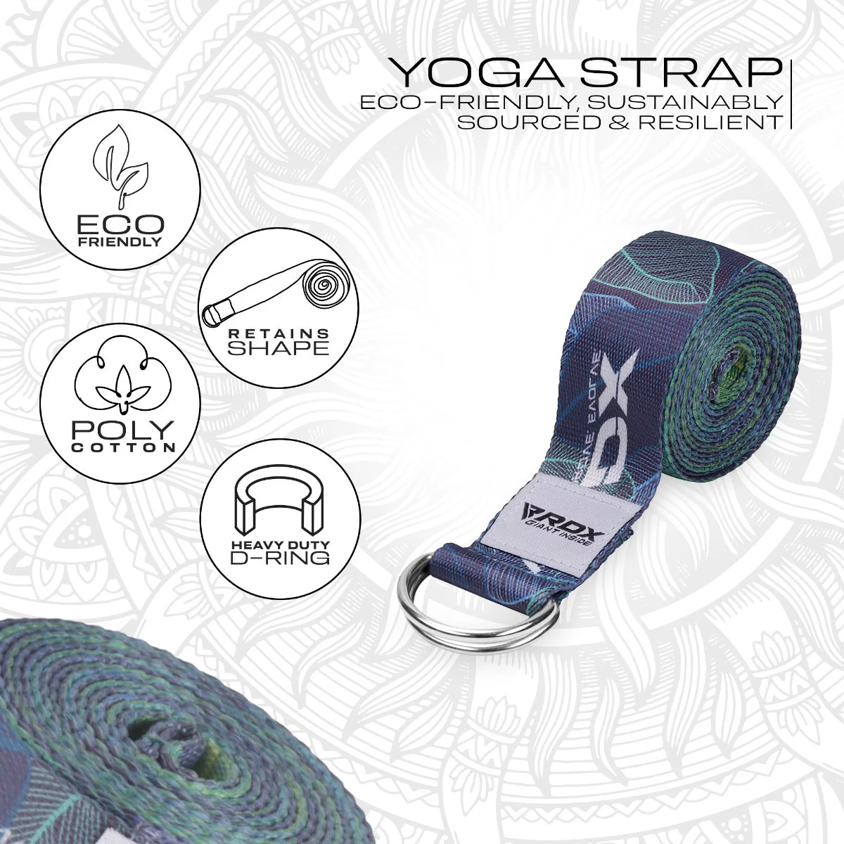 RDX F10 Cinghie Yoga In Cotone Antiscivolo Con Fibbia Ad Anello A D In Acciaio Antiruggine - Image 2
