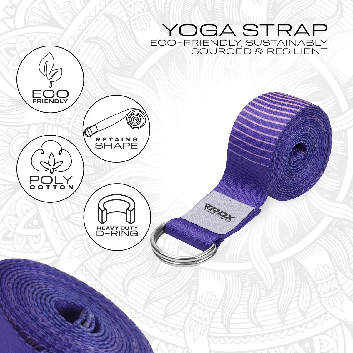 RDX F12 Cinghie Yoga In Cotone Antiscivolo Con Fibbia Ad Anello A D In Acciaio Antiruggine - Image 2