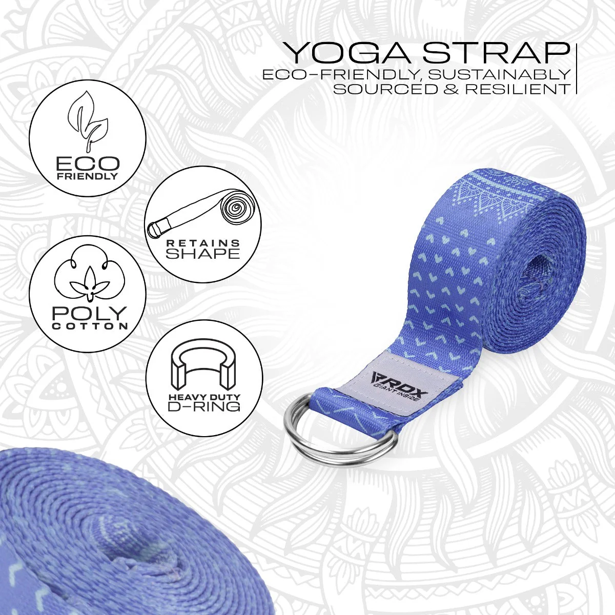 RDX F14 Cinghie Yoga In Cotone Antiscivolo Con Fibbia Ad Anello A D In Acciaio Antiruggine - Image 2