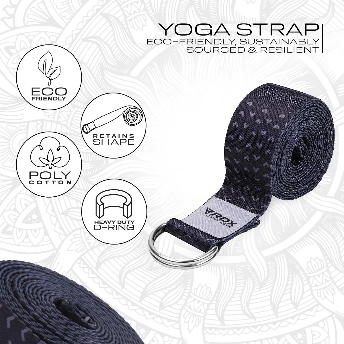 RDX F15 Cinghie Yoga In Cotone Antiscivolo Con Fibbia Ad Anello A D In Acciaio Antiruggine - Image 3