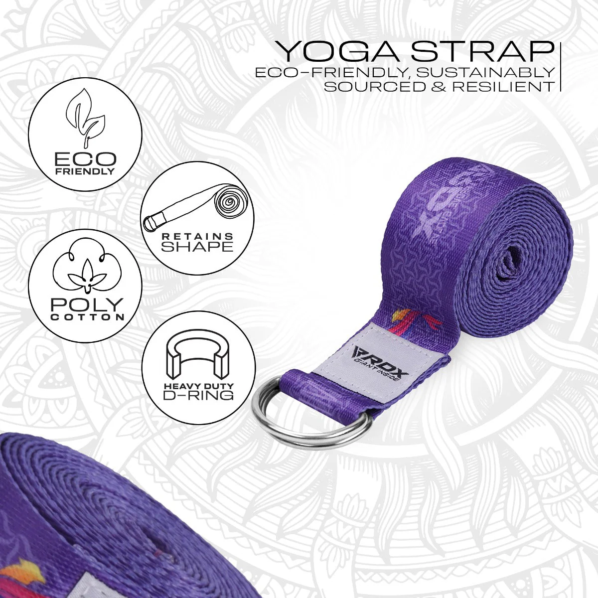 RDX F2 Cinghie Yoga In Cotone Antiscivolo Con Fibbia Ad Anello A D In Acciaio Antiruggine - Image 2