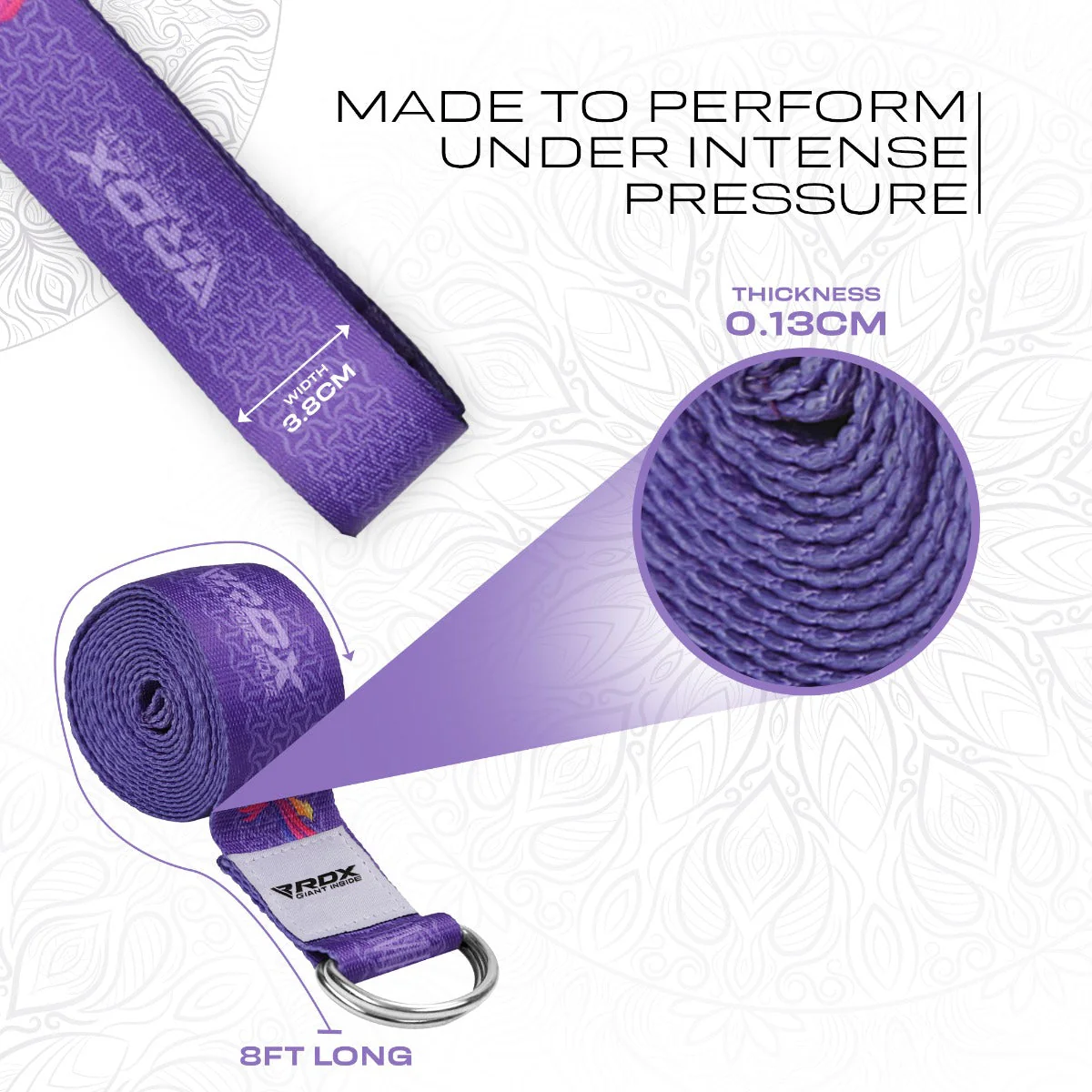RDX F2 Cinghie Yoga In Cotone Antiscivolo Con Fibbia Ad Anello A D In Acciaio Antiruggine - Image 3
