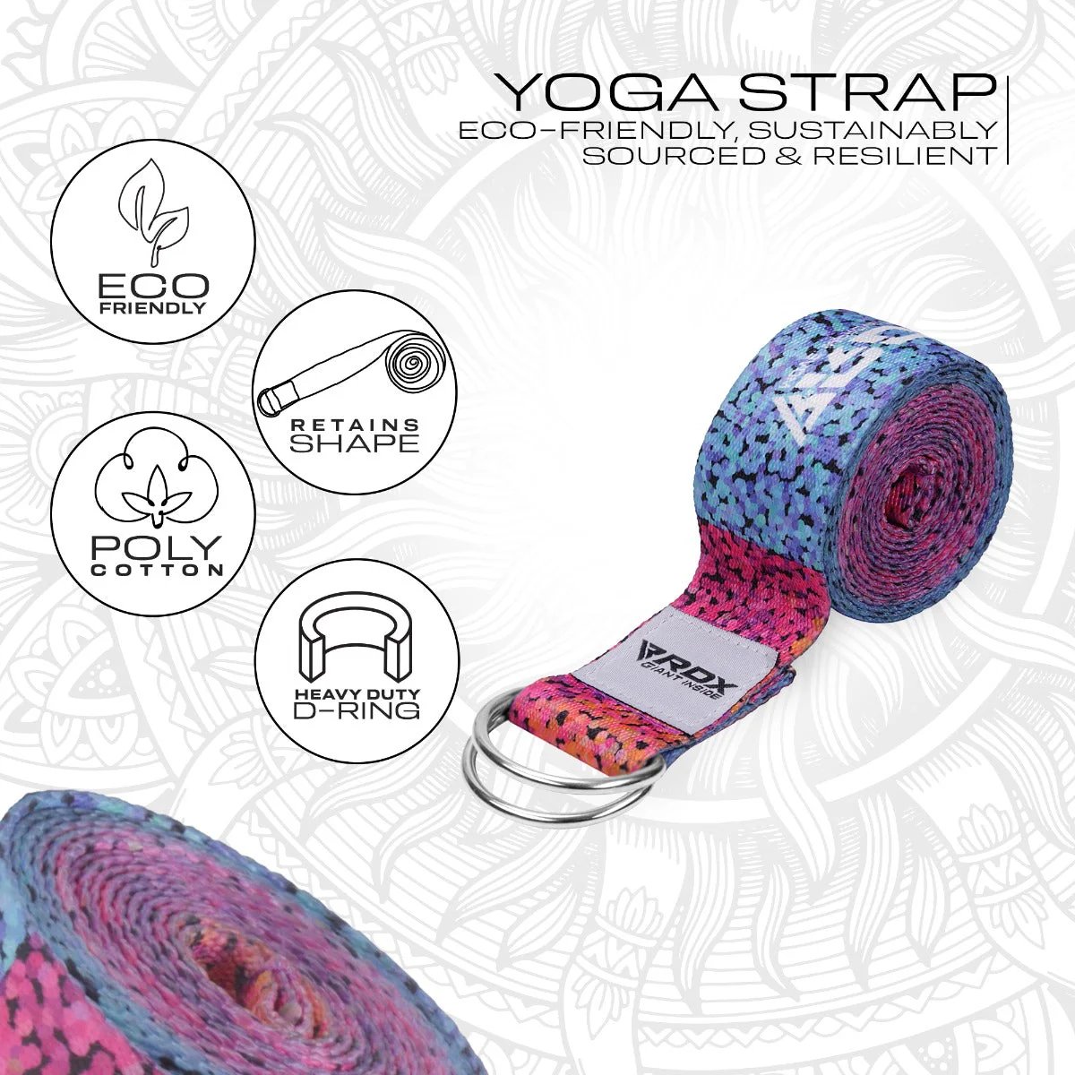 RDX F20 Cinghie Yoga In Cotone Antiscivolo Con Fibbia Ad Anello A D In Acciaio Antiruggine - Image 2