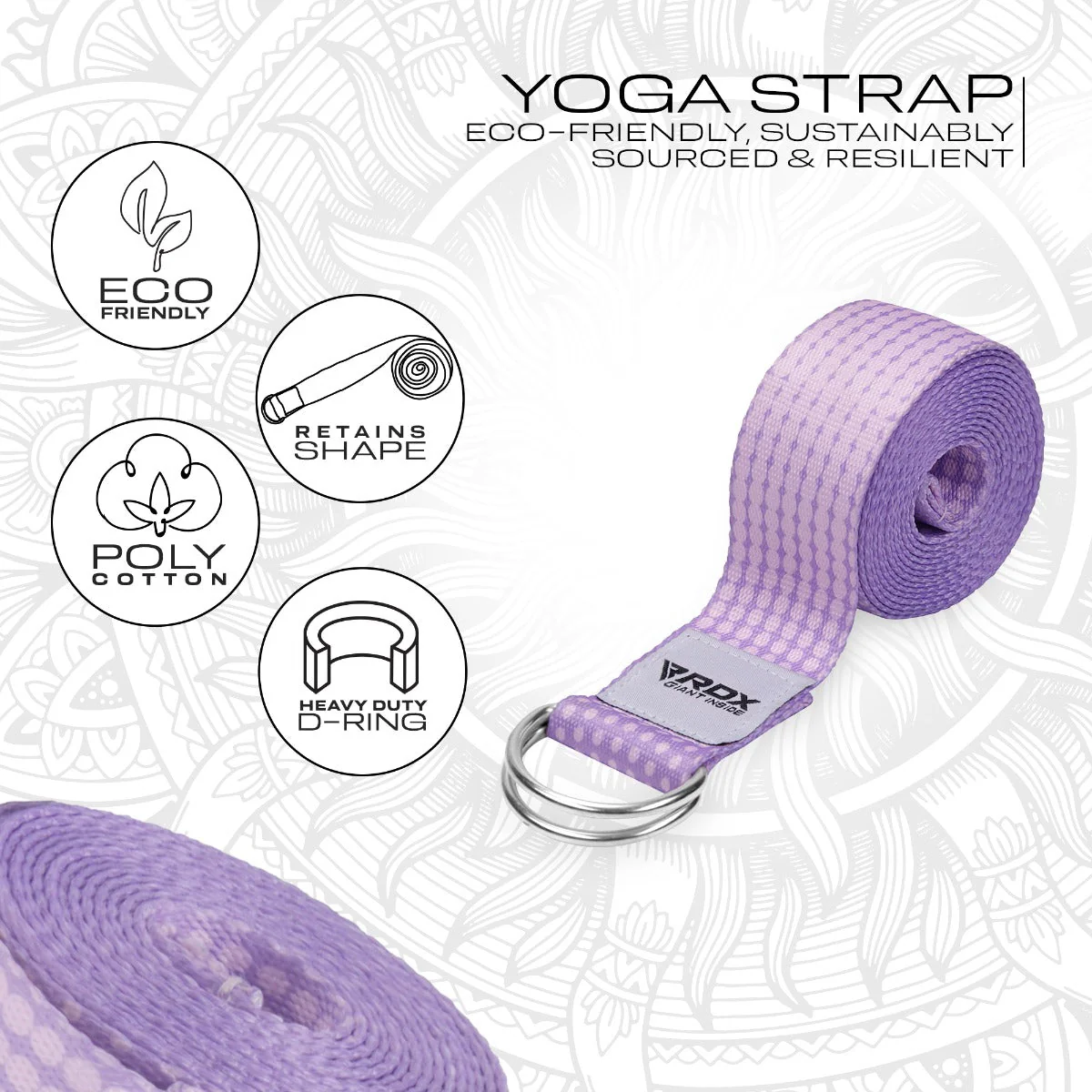 RDX F21 Cinghie Yoga In Cotone Antiscivolo Con Fibbia Ad Anello A D In Acciaio Antiruggine - Image 2