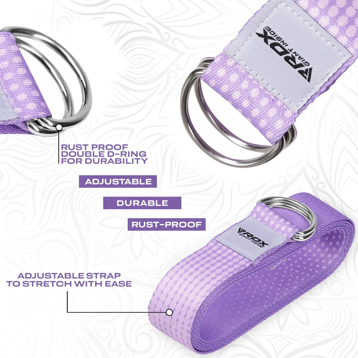 RDX F21 Cinghie Yoga In Cotone Antiscivolo Con Fibbia Ad Anello A D In Acciaio Antiruggine - Image 4