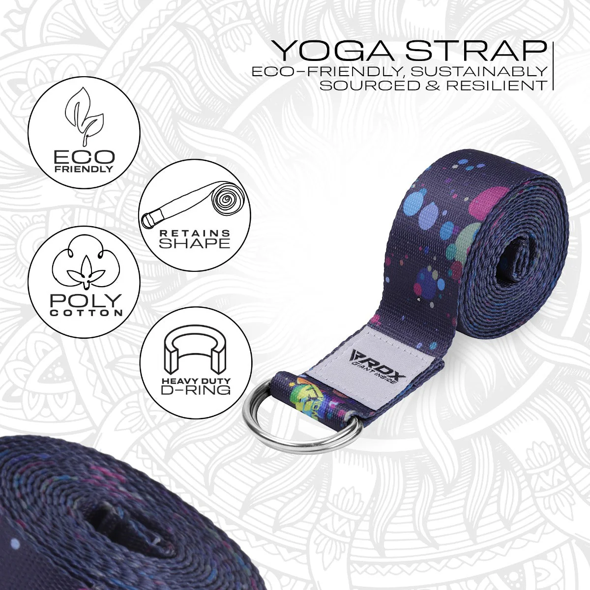 RDX F3 Cinghie Yoga In Cotone Antiscivolo Con Fibbia Ad Anello A D In Acciaio Antiruggine - Image 2