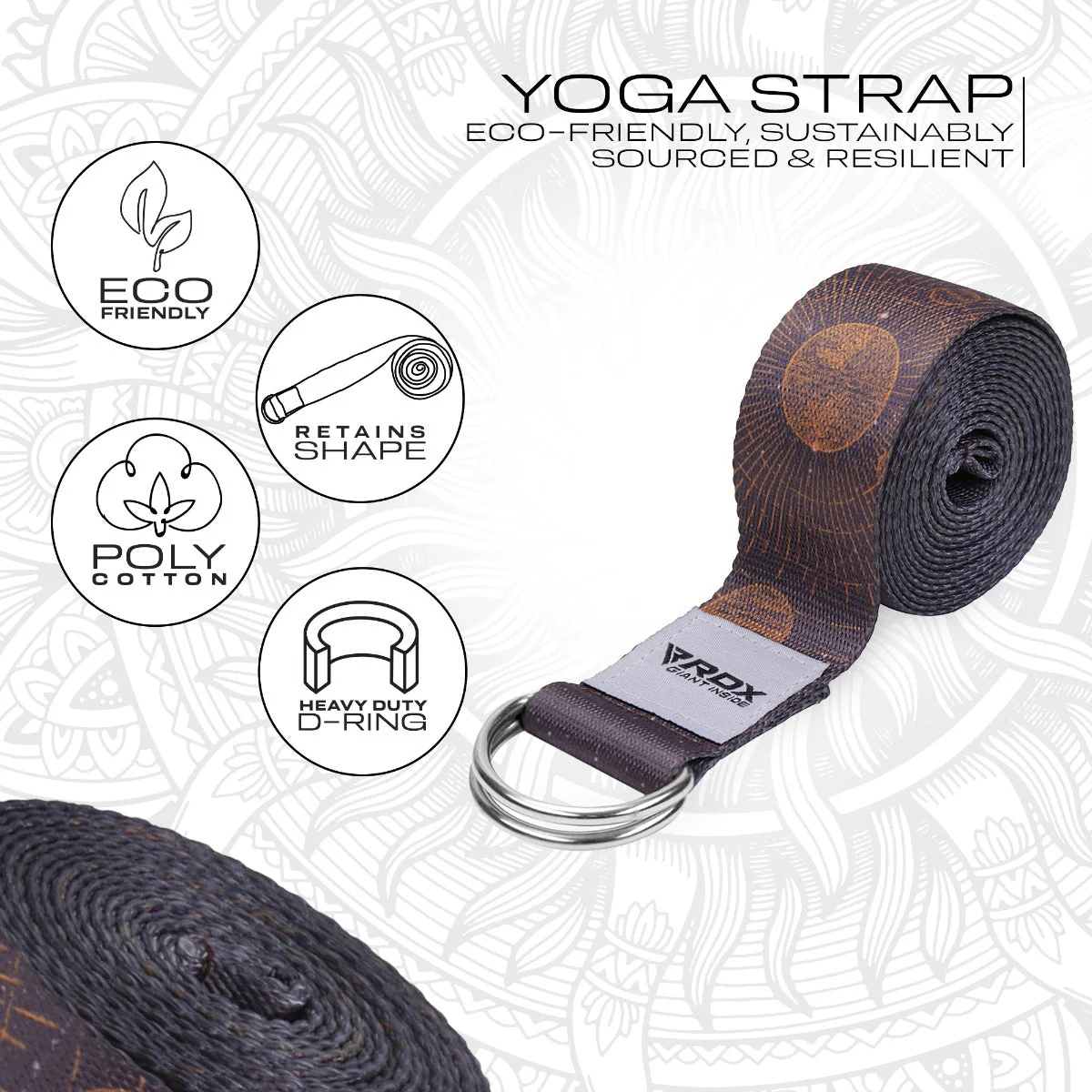 RDX F4 Cinghie Yoga In Cotone Antiscivolo Con Fibbia Ad Anello A D In Acciaio Antiruggine - Image 2