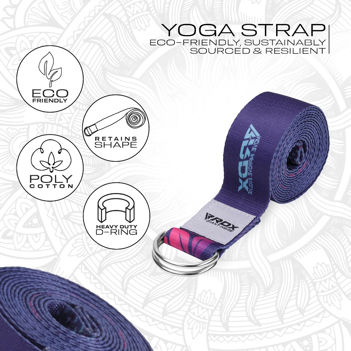 RDX F6 Cinghie Yoga In Cotone Antiscivolo Con Fibbia Ad Anello A D In Acciaio Antiruggine - Image 2