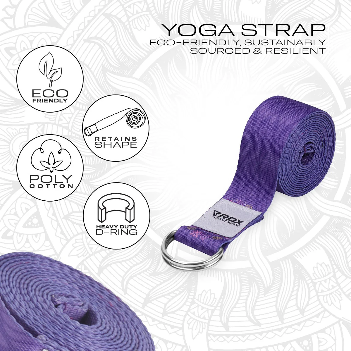 RDX F7 Cinghie Yoga In Cotone Antiscivolo Con Fibbia Ad Anello A D In Acciaio Antiruggine - Image 2