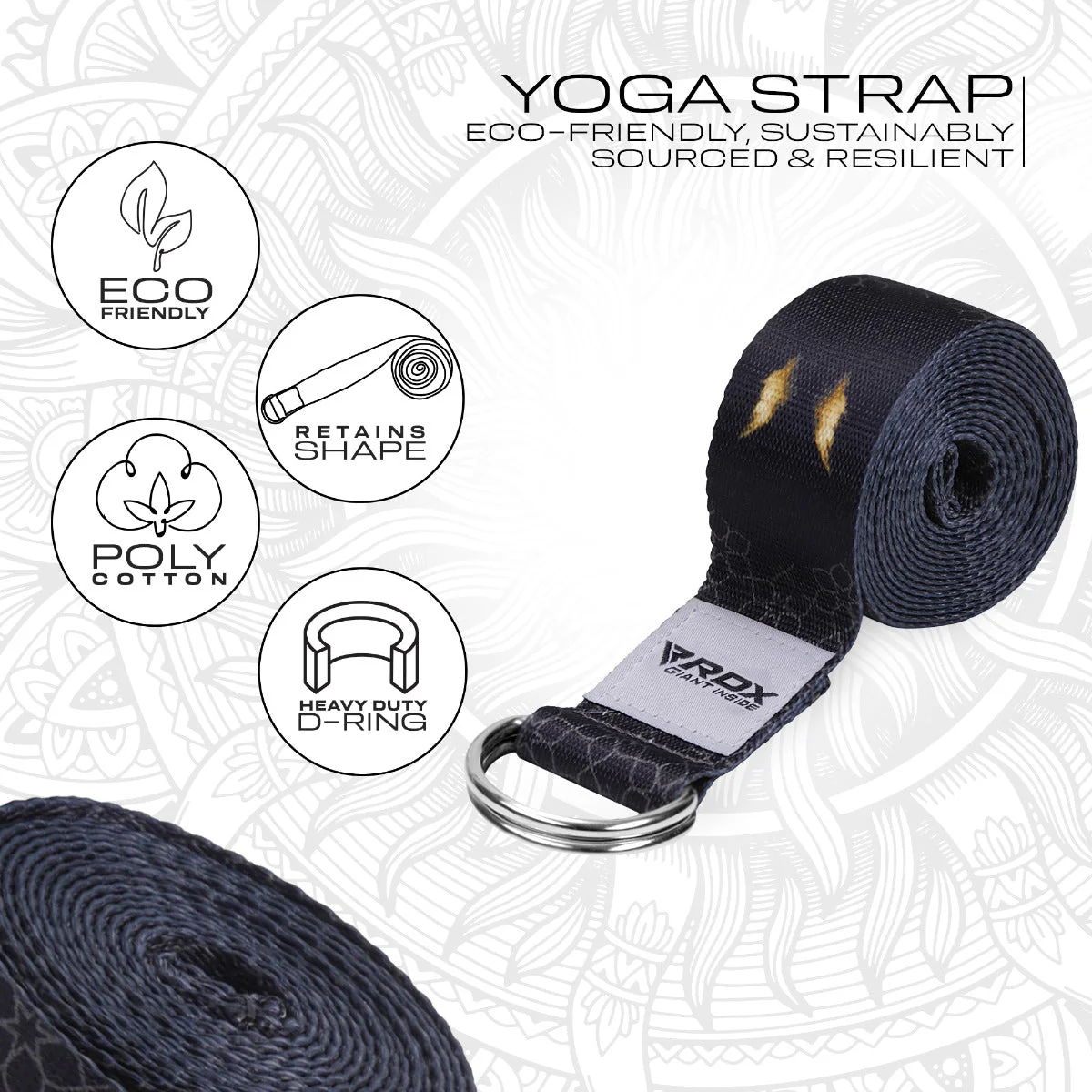 RDX F8 Cinghie Yoga In Cotone Antiscivolo Con Fibbia Ad Anello A D In Acciaio Antiruggine - Image 2