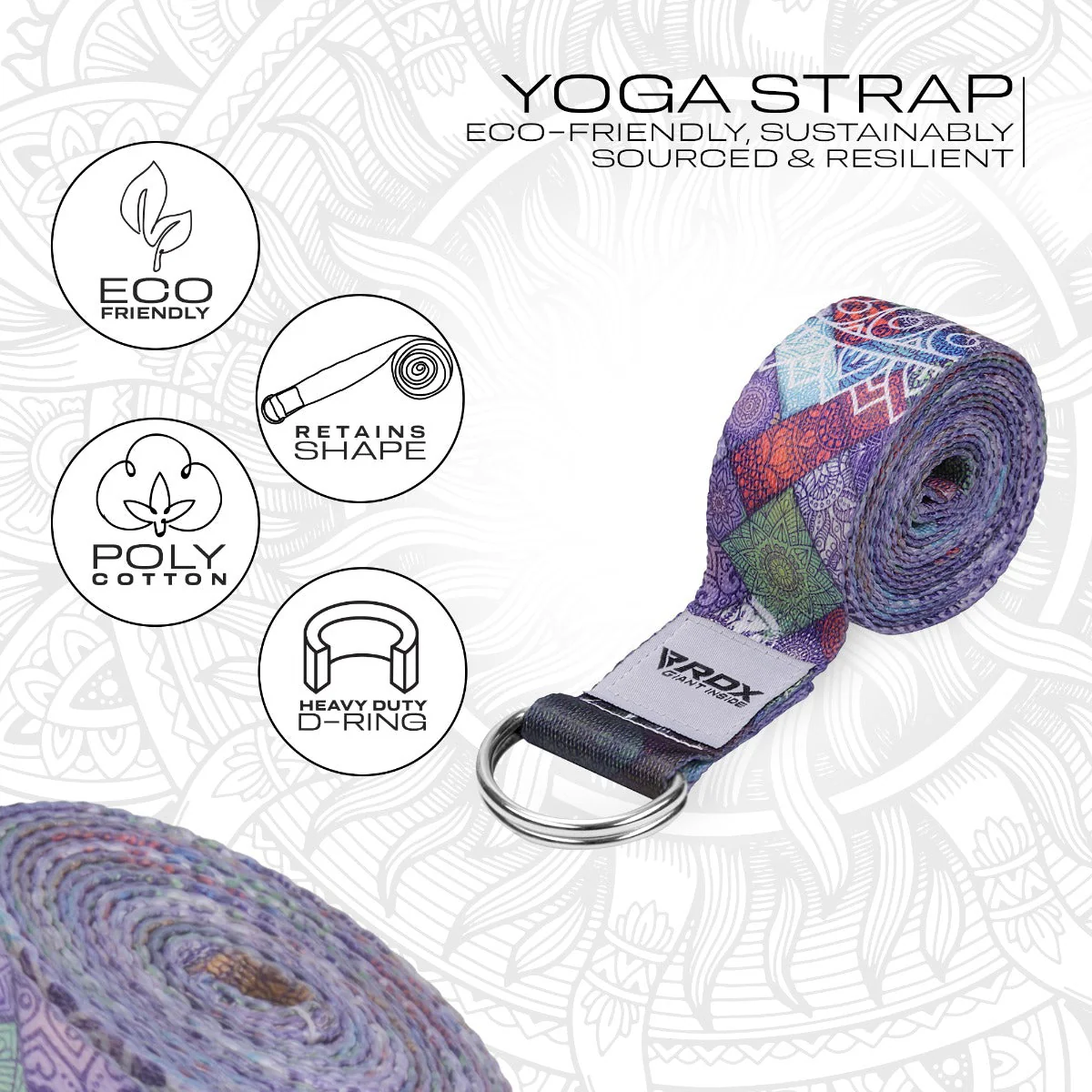 RDX F9 Cinghie Yoga In Cotone Antiscivolo Con Fibbia Ad Anello A D In Acciaio Antiruggine - Image 2