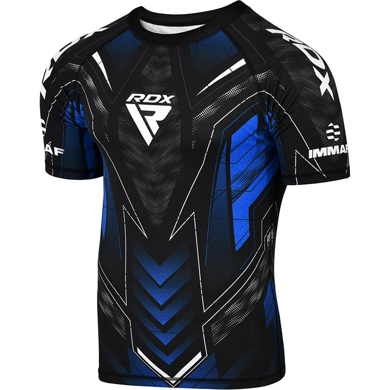 RDX IMMAF approvato Mezze Maniche Compressione Shirt Blu