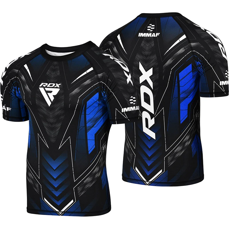 RDX IMMAF approvato Mezze Maniche Compressione Shirt Blu - Image 3