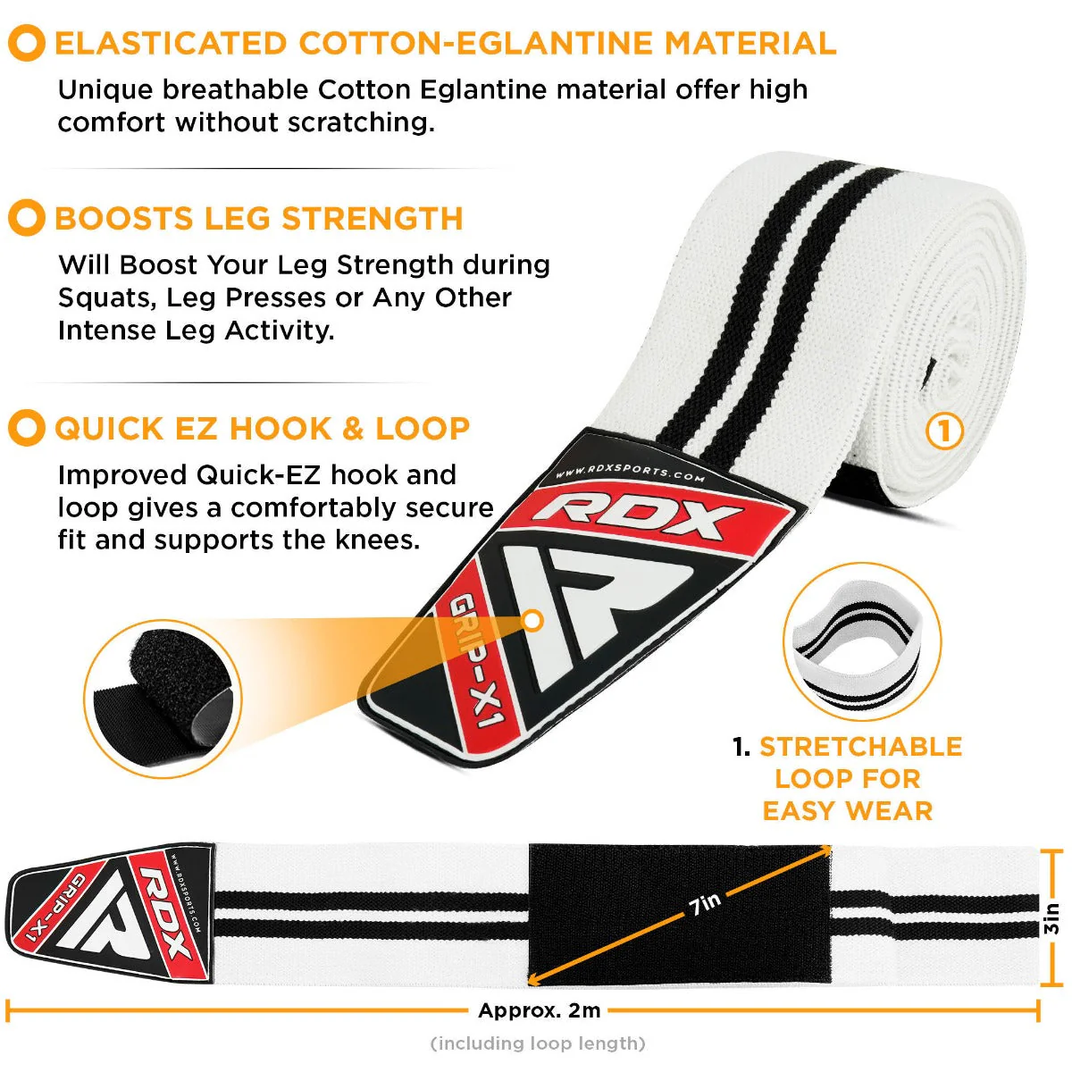 RDX K1 Bendaggi Elasticizzati A Compressione Del Ginocchio IPL & USPA Approvato - Image 4