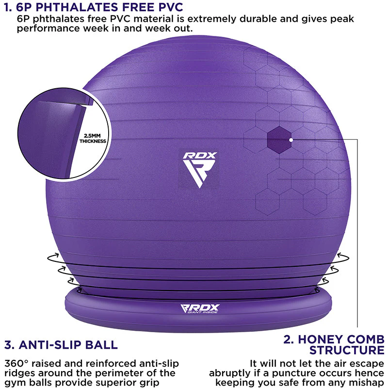 RDX B2 Palla Gonfiabile da Yoga con Base Antiscivolo, Tubi di Resistenza e Pompa D'aria - Image 25